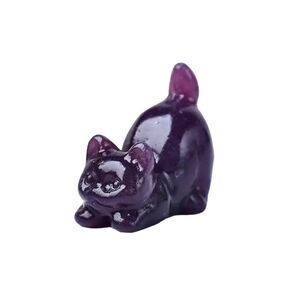 New! Natural Carved Cat in Lilac Lepidolite Calming Stone